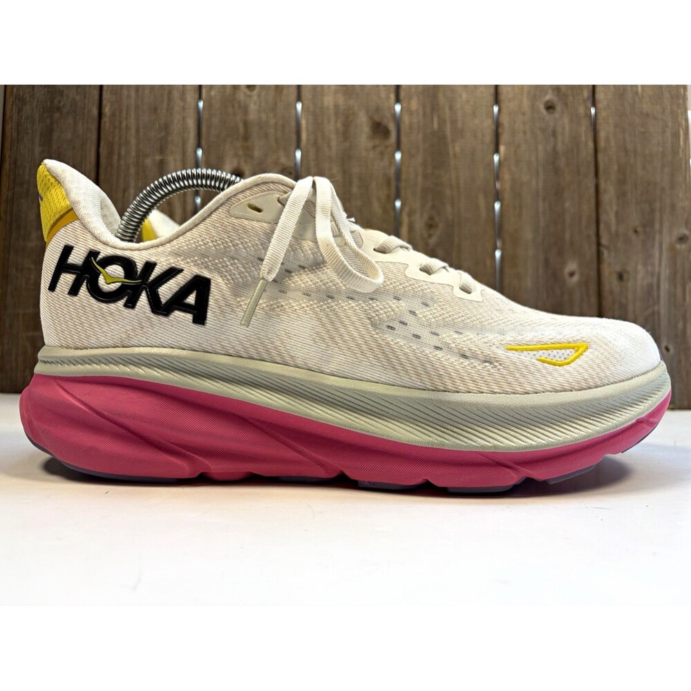 HOKA Clifton 9 Men's Breathable Mesh Low Top Running Shoes Beige/Pink 9D